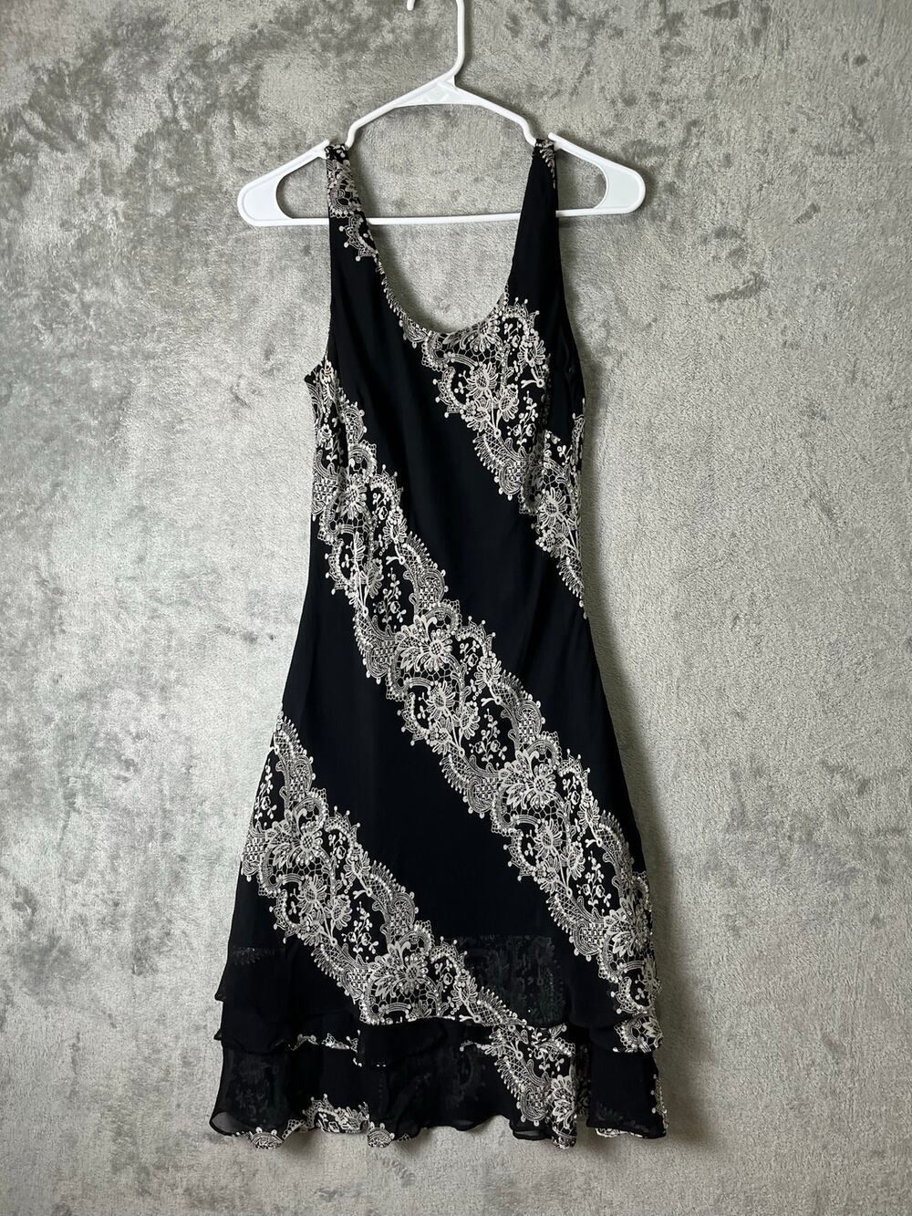Vintage y2k Lace Overlay Handkerchief Hem Slip Dress Gothic Whimsigoth Grunge SM